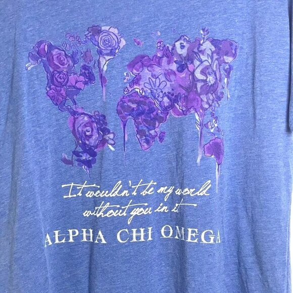 Bella Canvas AXO Alpha Chi Omega Scoop Neck Blue Tee Floral Size Medium - Picture 6 of 10